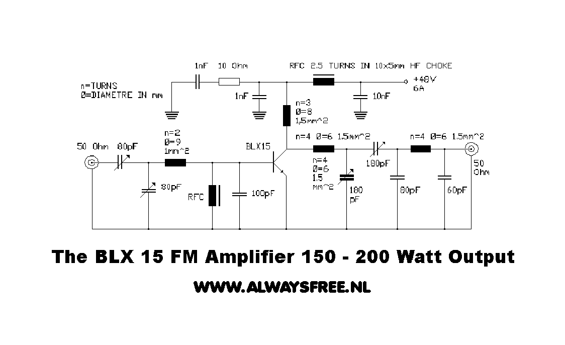 Schematic of a BLX 15 - 150 to 200 Watt FM HF Amplifier