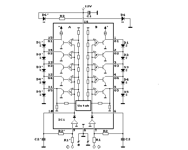 Here Can You Find The A Schematic Of A Universal Stereo LED VU Meter